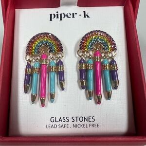 Piper K Rainbow Statement Earrings- Colorful Dangle Drop Crystals & Glass Stones
